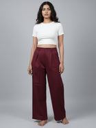 Wine Cotton Wide Leg Pants