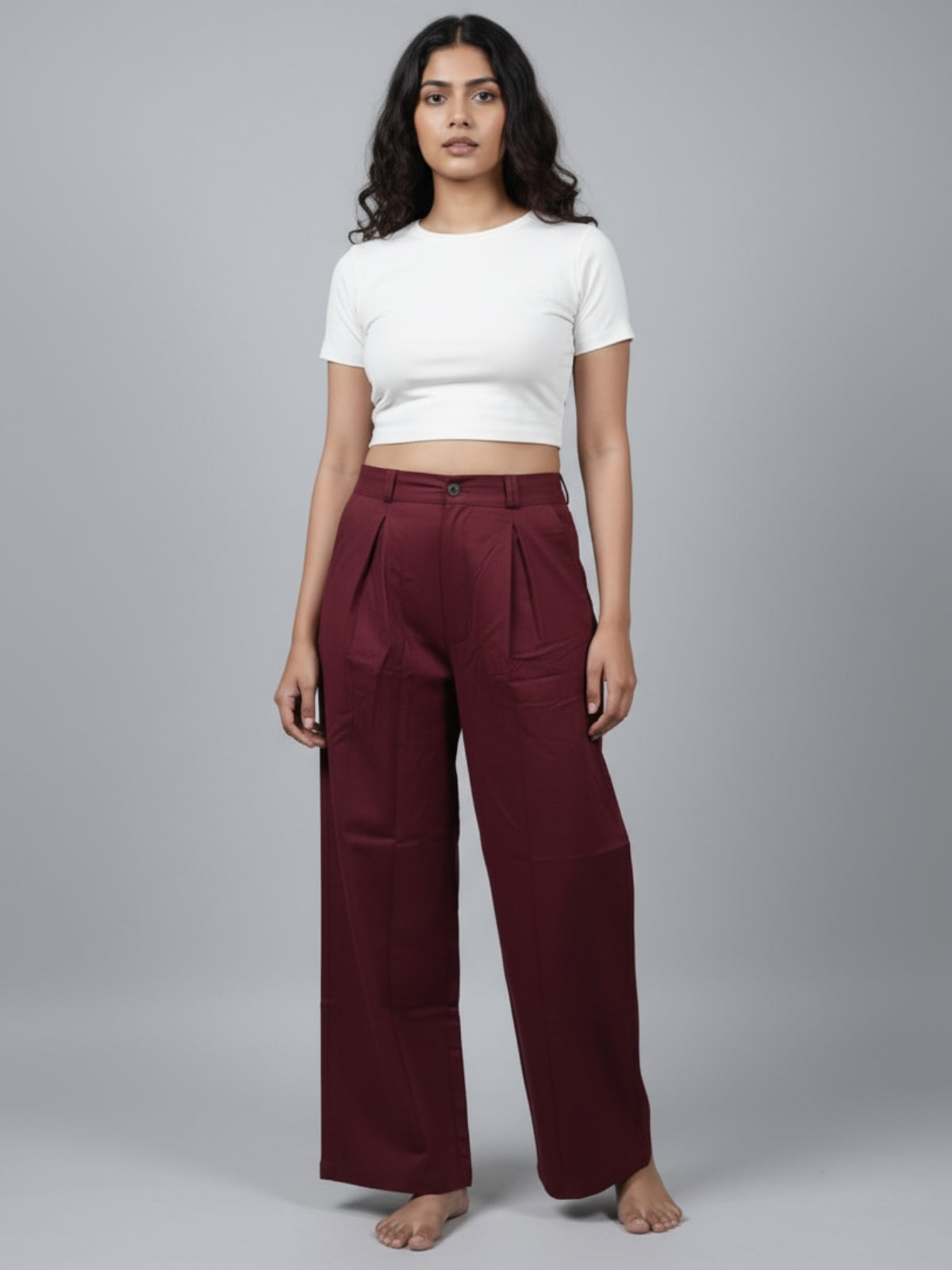 Mehndi & Wine-Cotton Wide Leg Pants Combo