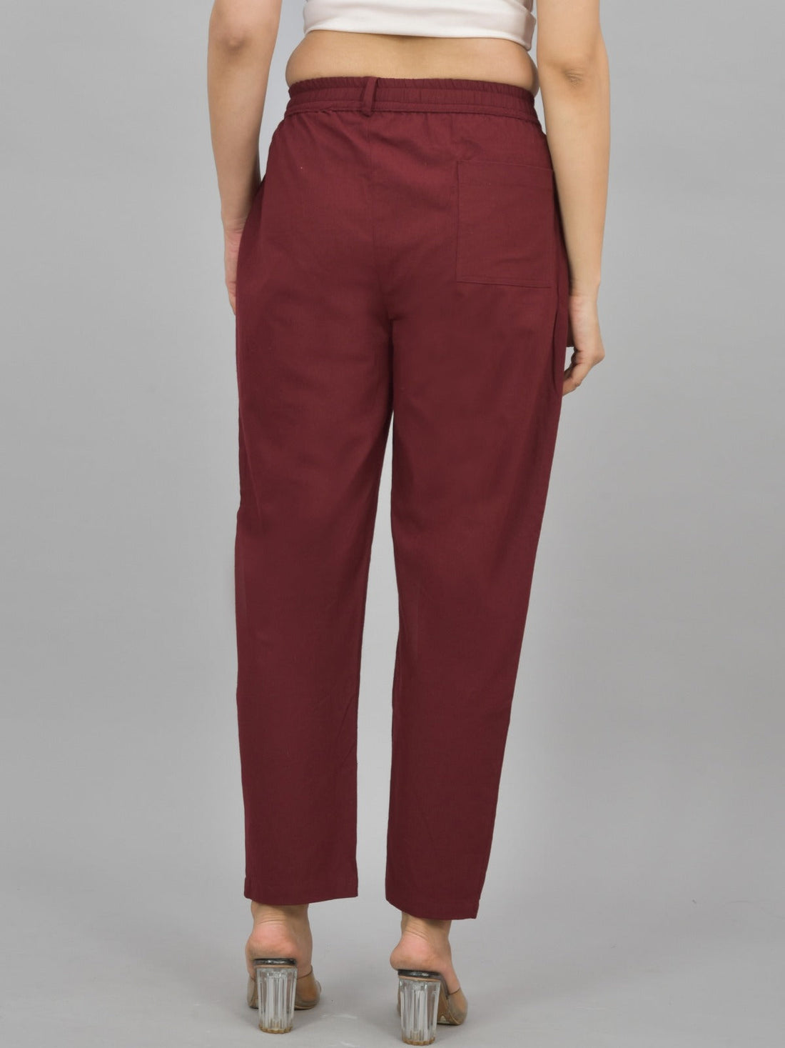 Wine Regular Fit Cotton Formal Trouser