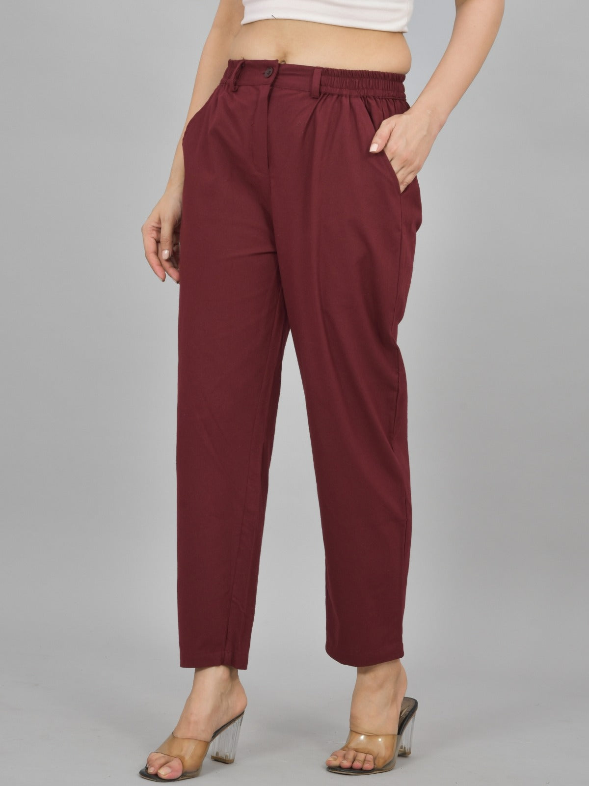 Tealblue & Wine-Regular Fit Cotton Formal Trouser Combo