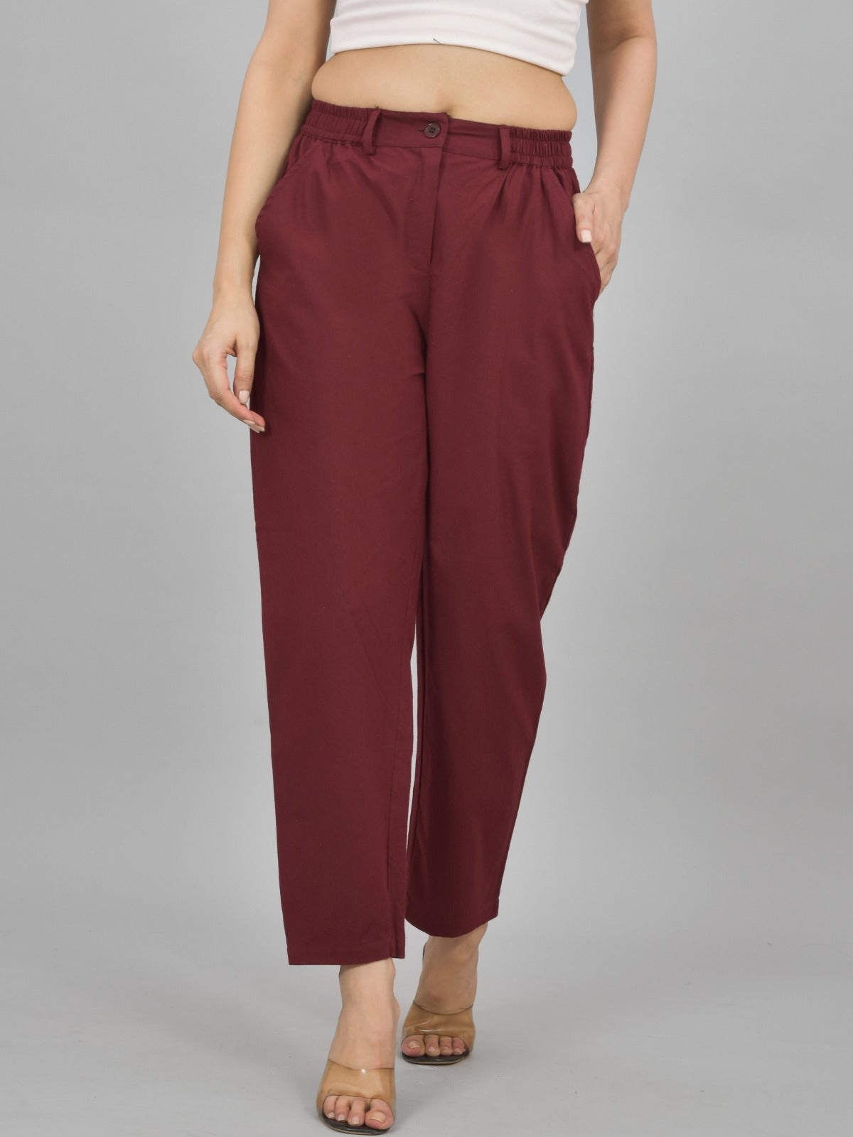 Navyblue & Wine-Regular Fit Cotton Formal Trouser Combo