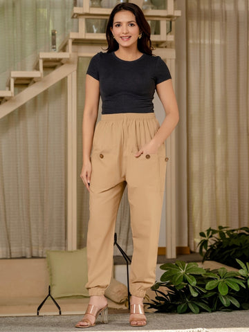 Beige Four Pocket Cotton Cargo Pants