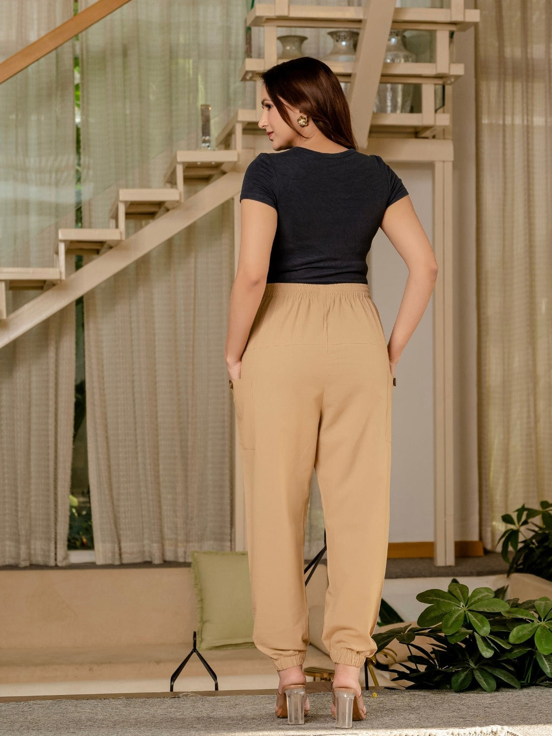 Beige Four Pocket Cotton Cargo Pants