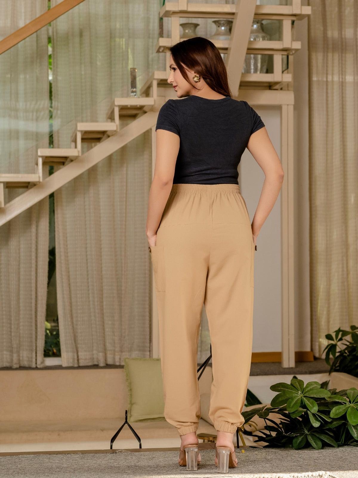Beige Four Pocket Cotton Cargo Pants
