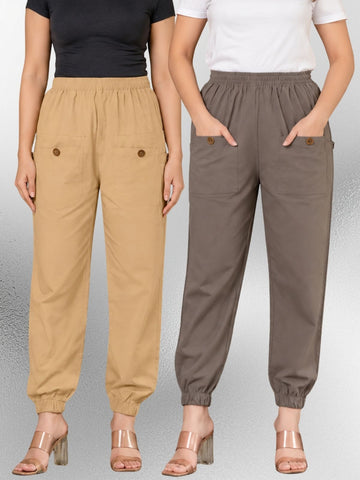 Beige & Grey Four Pocket Cotton Cargo Pants Combo