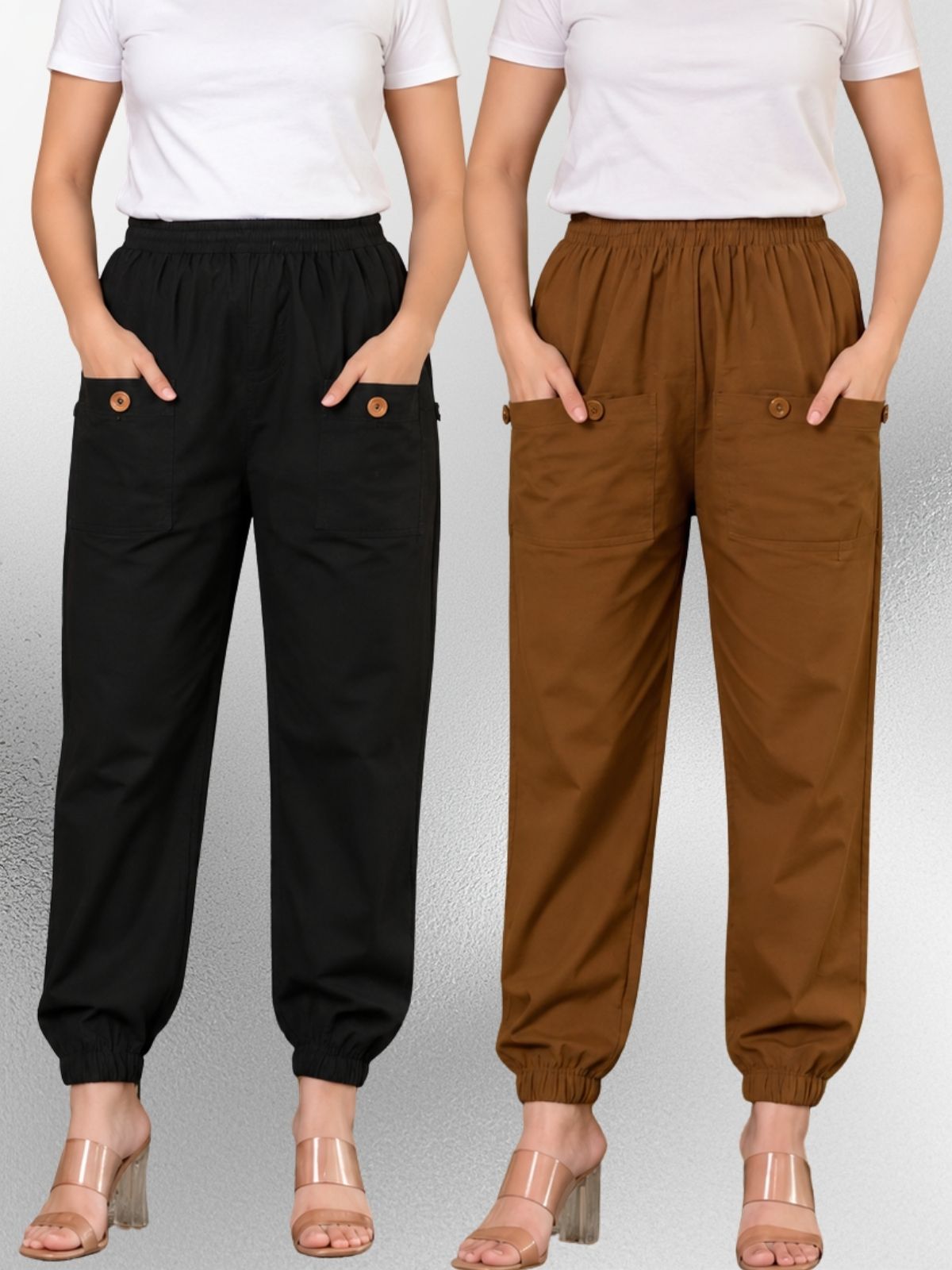 Black & Brown Four Pocket Cotton Cargo Pants Combo