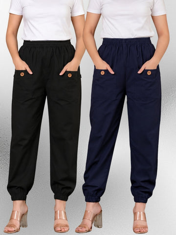 Black & Dark Blue Four Pocket Cotton Cargo Pants Combo