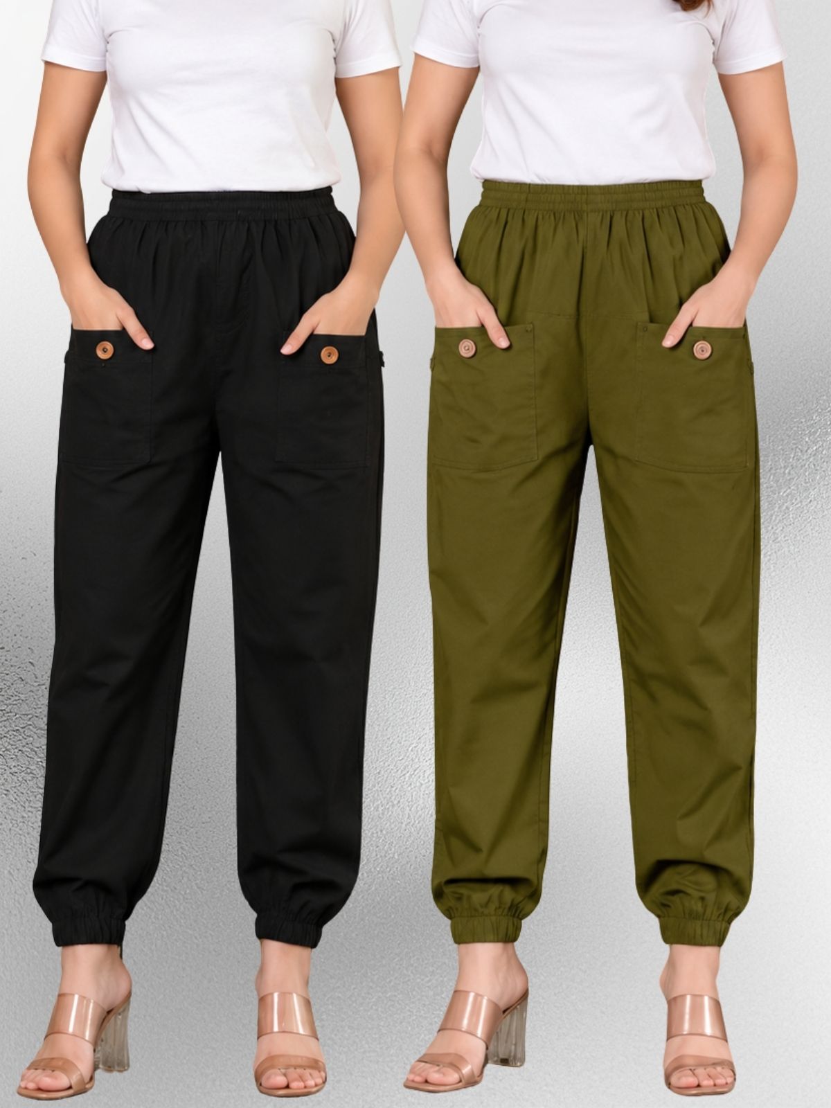 Black & Dark Green Four Pocket Cotton Cargo Pants Combo