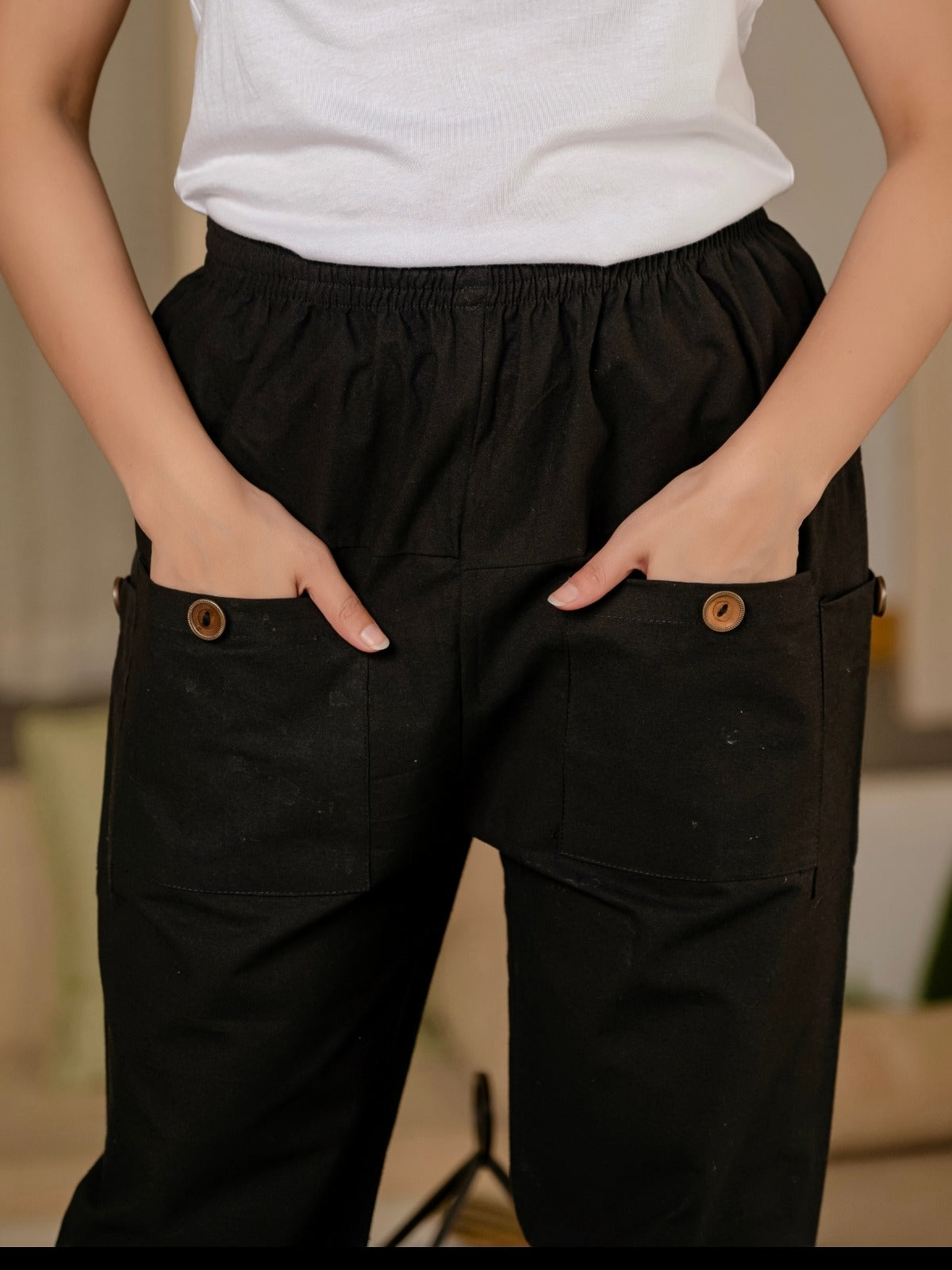 Black Pure Four Pocket Cotton Cargo Pants