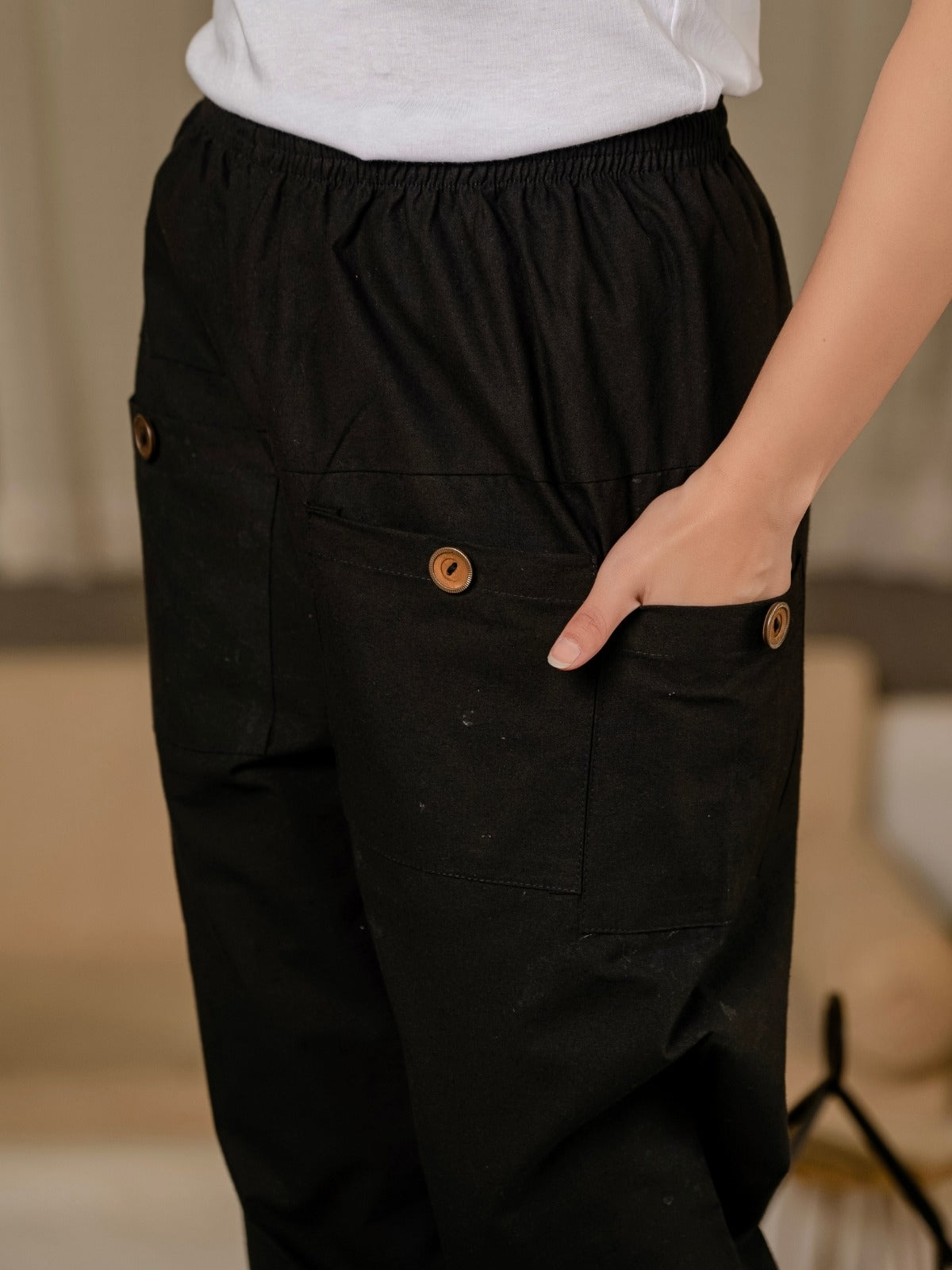 Black Pure Four Pocket Cotton Cargo Pants