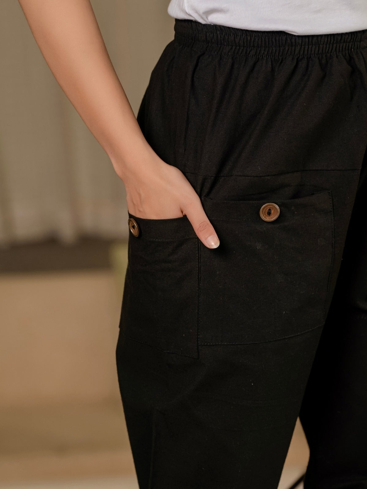 Black Pure Four Pocket Cotton Cargo Pants