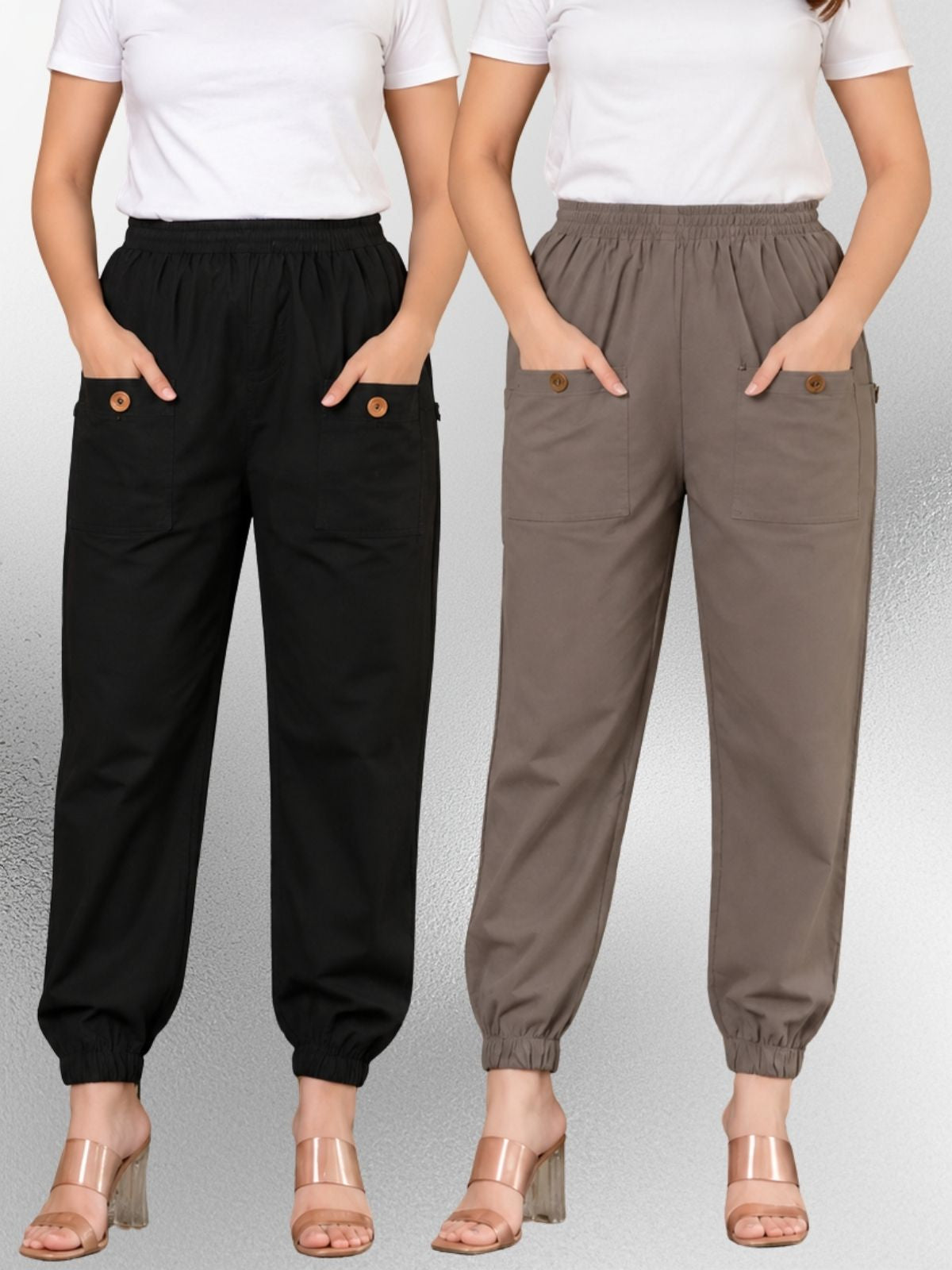 Black & Grey Four Pocket Cotton Cargo Pants Combo