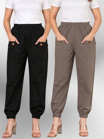 Black & Grey Four Pocket Cotton Cargo Pants Combo