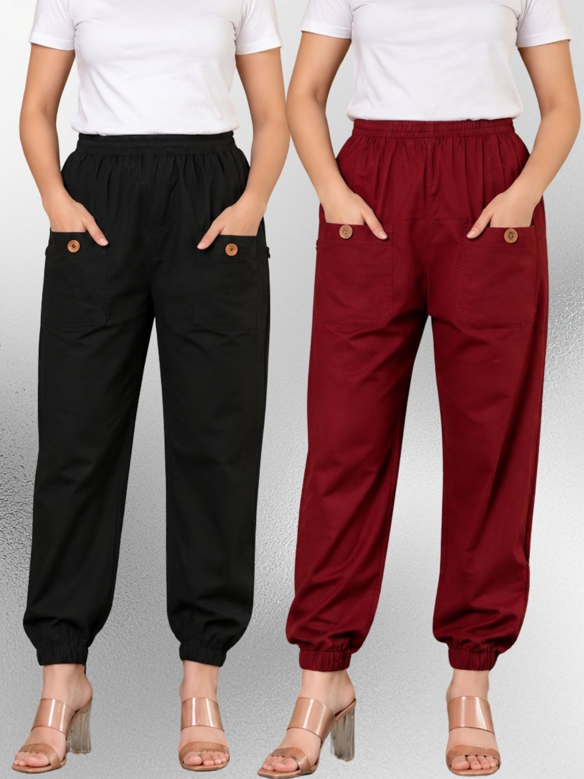 Black & Maroon Four Pocket Cotton Cargo Pants Combo