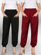 Black & Maroon Four Pocket Cotton Cargo Pants Combo