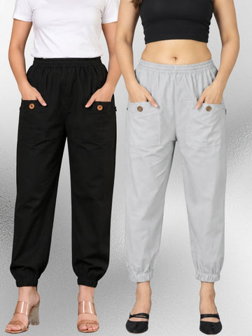 Black & Melange Four Pocket Cotton Cargo Pants Combo