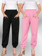 Black & Pink Four Pocket Cotton Cargo Pants Combo