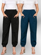 Black & Tealblue Four Pocket Cotton Cargo Pants Combo