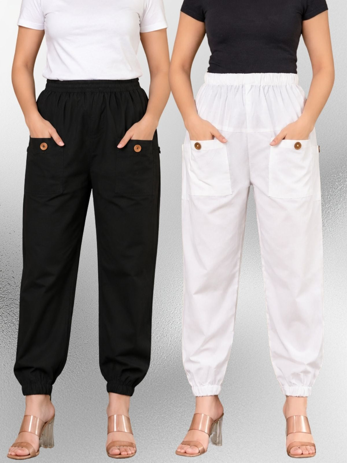 Black & White Four Pocket Cotton Cargo Pants Combo