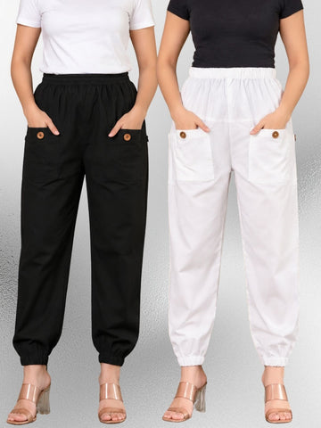 Black & White Four Pocket Cotton Cargo Pants Combo
