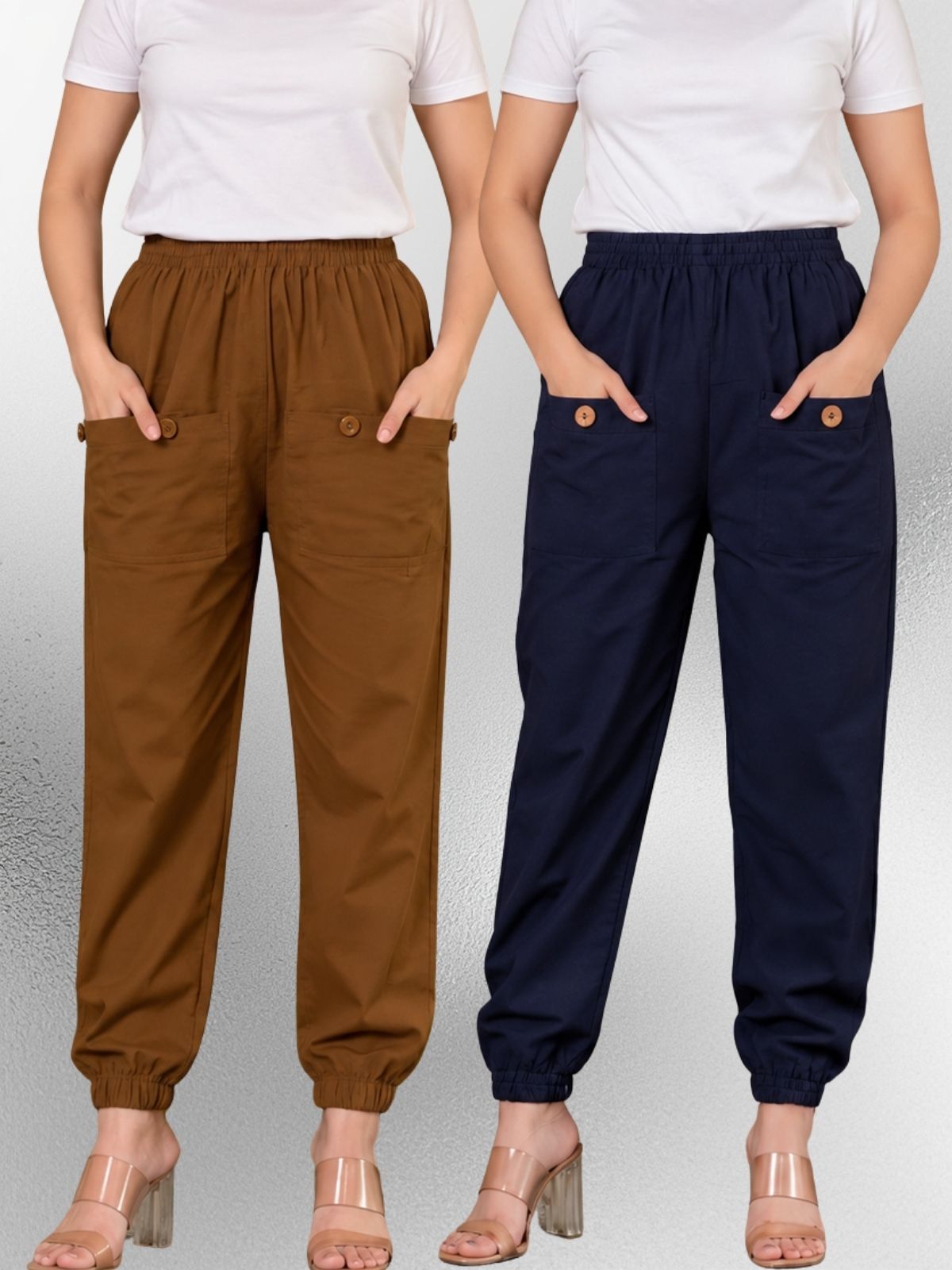 Brown & Dark Blue Four Pocket Cotton Cargo Pants Combo