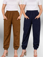 Brown & Dark Blue Four Pocket Cotton Cargo Pants Combo