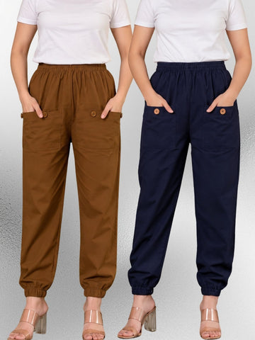 Brown & Dark Blue Four Pocket Cotton Cargo Pants Combo