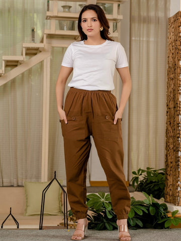 Brown Four Pocket Cotton Cargo Pants