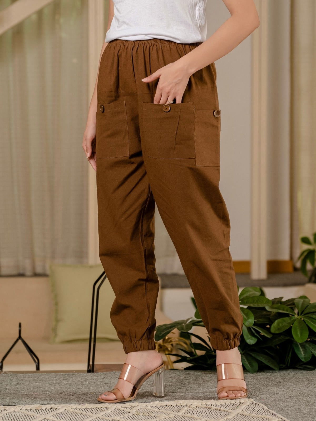 Brown & Maroon Four Pocket Cotton Cargo Pants Combo