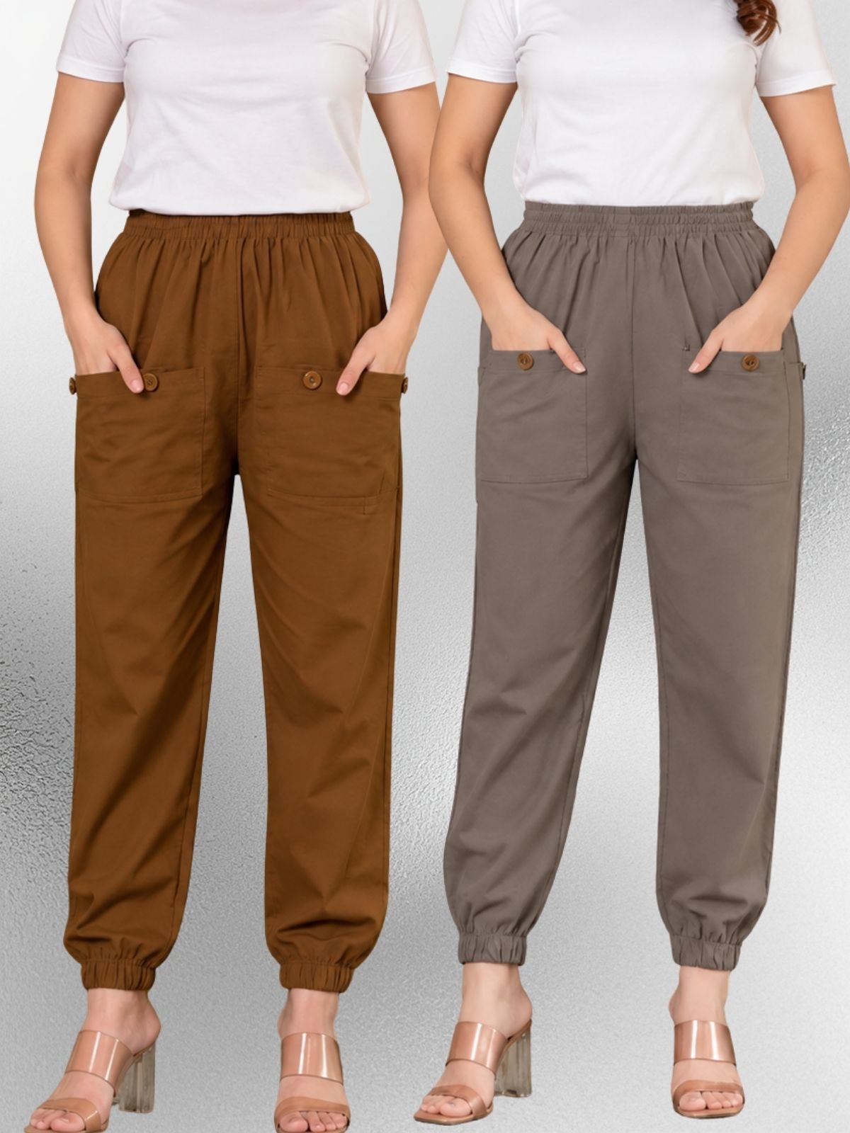 Brown & Grey Four Pocket Cotton Cargo Pants Combo