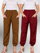 Brown & Maroon Four Pocket Cotton Cargo Pants Combo