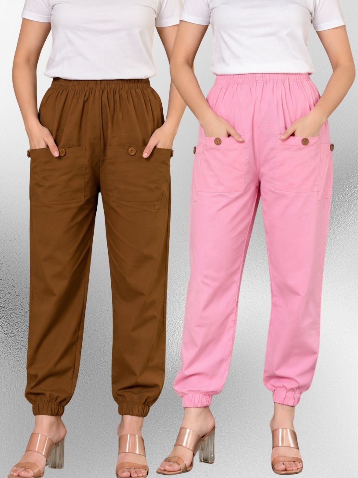Brown & Pink Four Pocket Cotton Cargo Pants Combo