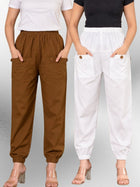 Brown & White Four Pocket Cotton Cargo Pants Combo