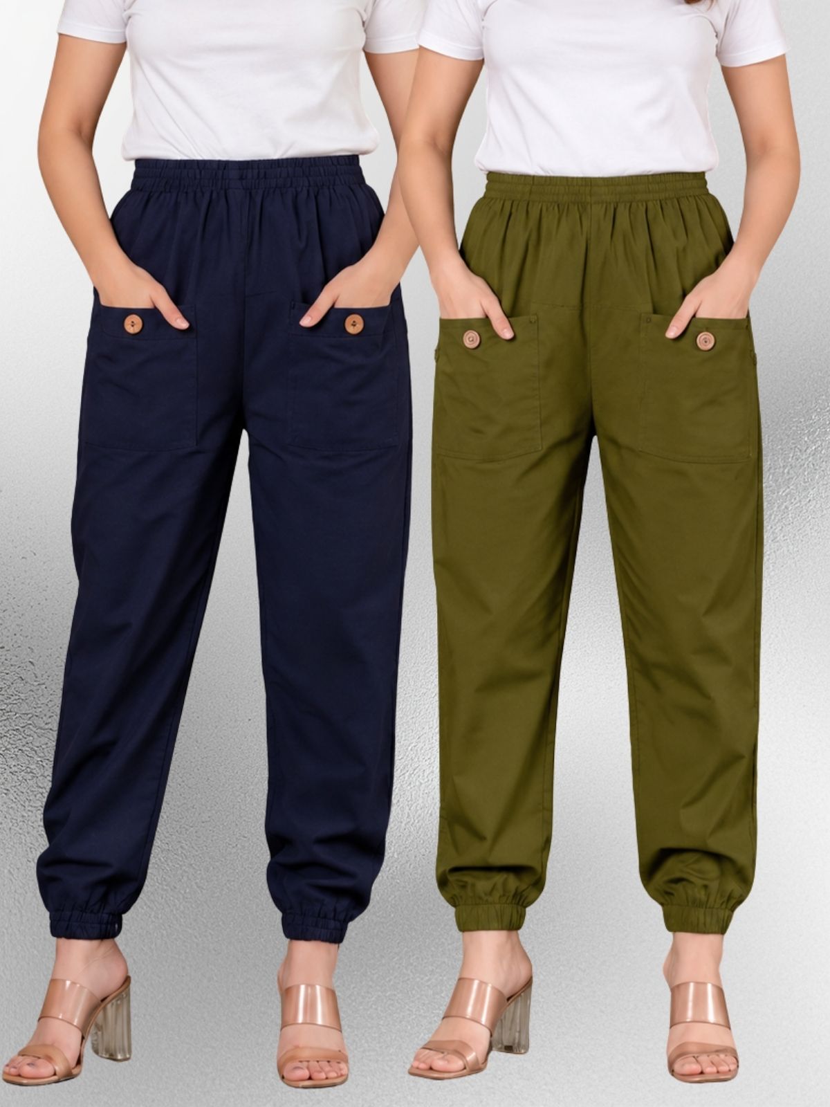 Dark Blue & Dark Green Four Pocket Cotton Cargo Pants Combo
