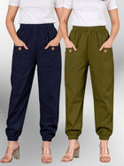 Dark Blue & Dark Green Four Pocket Cotton Cargo Pants Combo