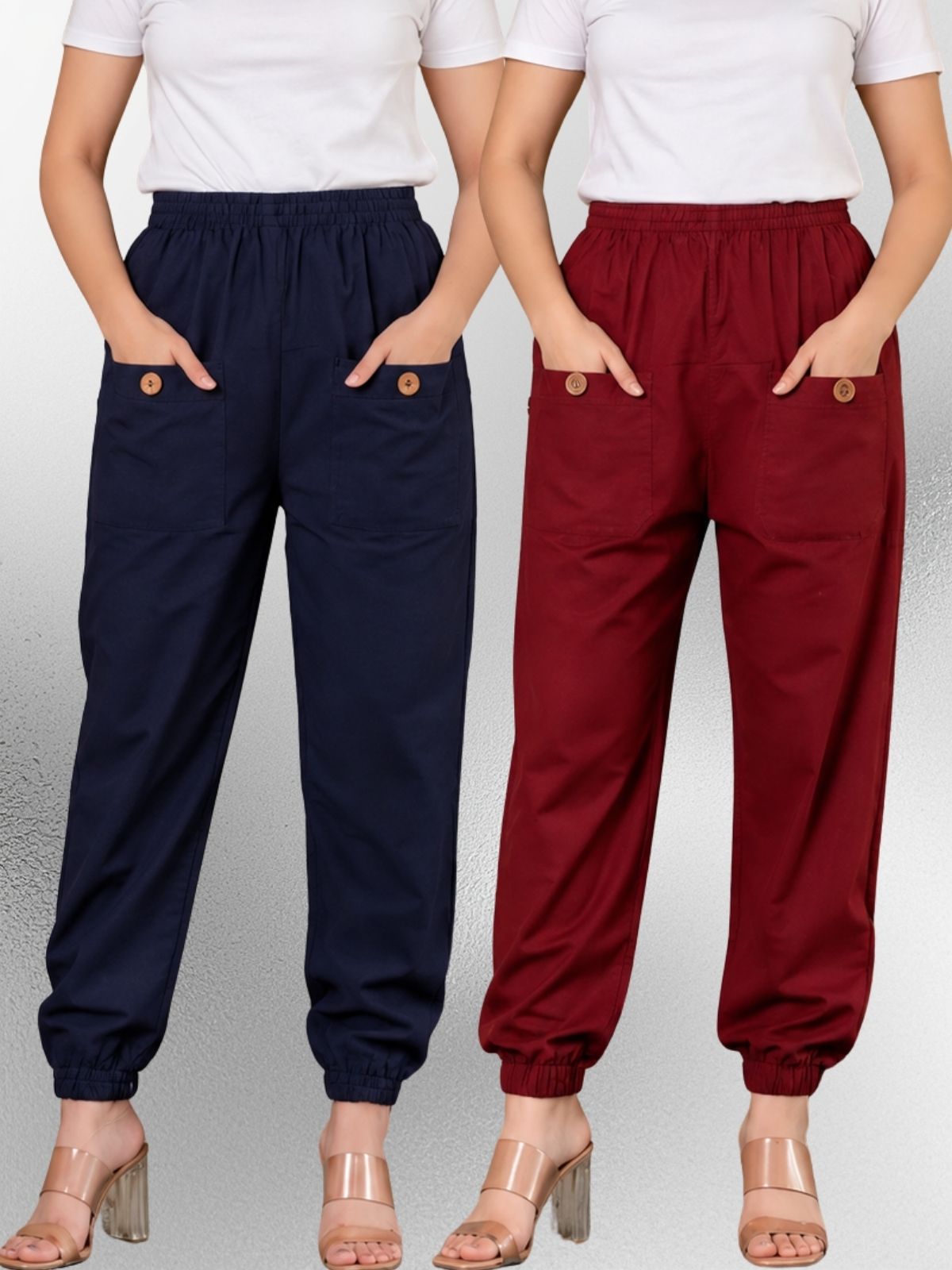 Dark Blue & Maroon Four Pocket Cotton Cargo Pants Combo