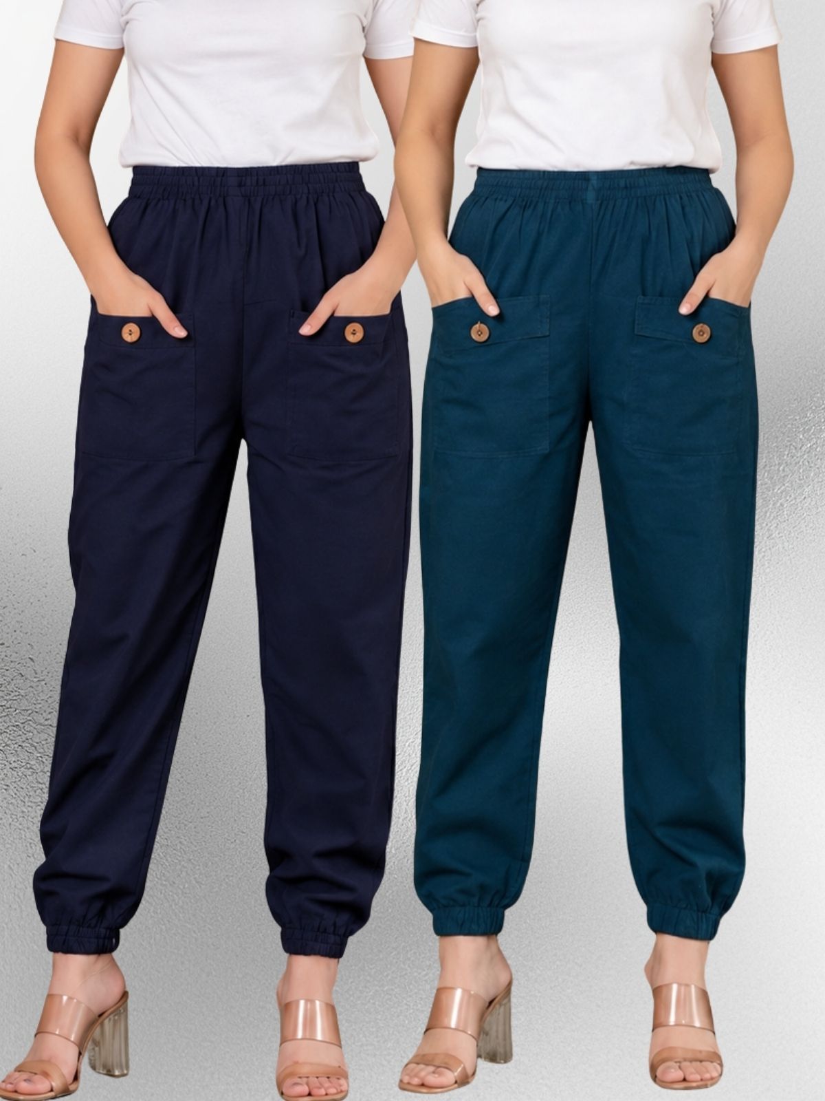 Dark Blue & Tealblue Four Pocket Cotton Cargo Pants Combo
