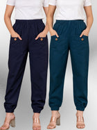 Dark Blue & Tealblue Four Pocket Cotton Cargo Pants Combo