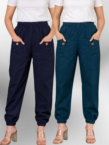Dark Blue & Tealblue Four Pocket Cotton Cargo Pants Combo