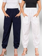 Dark Blue & White Four Pocket Cotton Cargo Pants Combo
