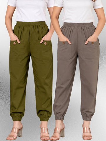 Dark Green & Grey Four Pocket Cotton Cargo Pants Combo