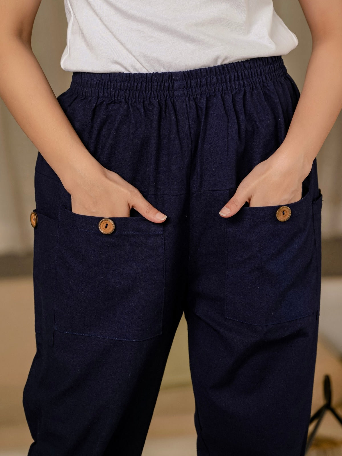 Dark Blue Four Pocket Cotton Cargo Pants