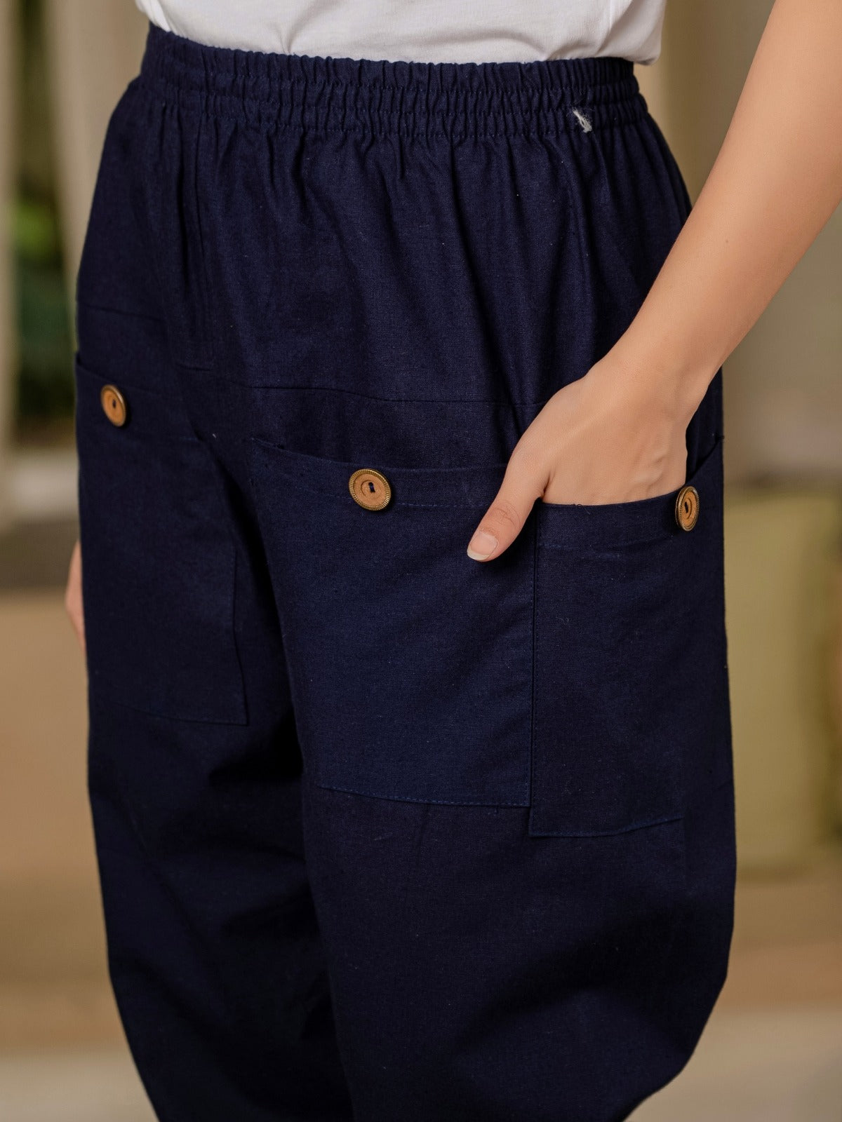 Dark Blue Four Pocket Cotton Cargo Pants