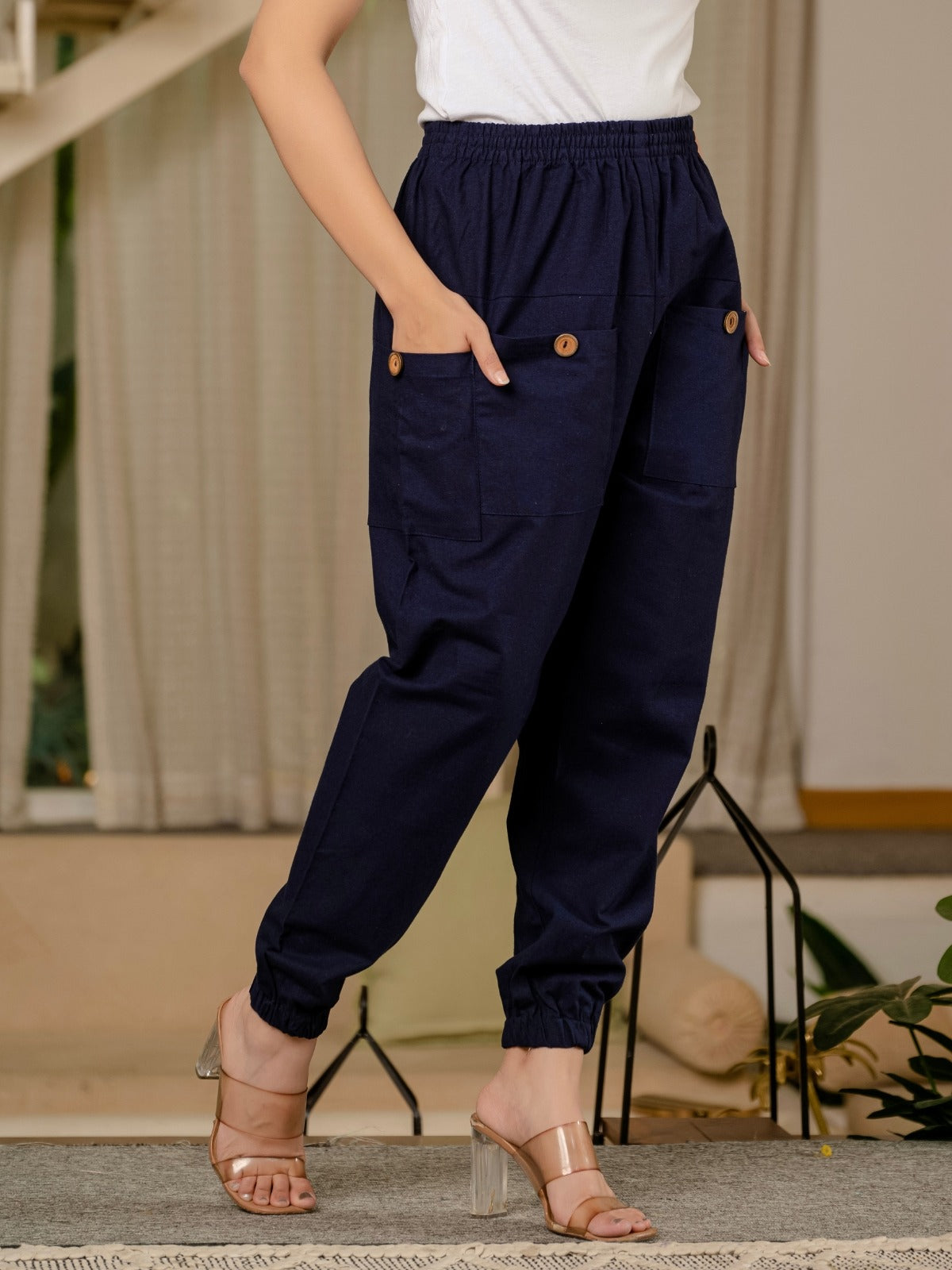 Dark Blue & Melange Four Pocket Cotton Cargo Pants Combo