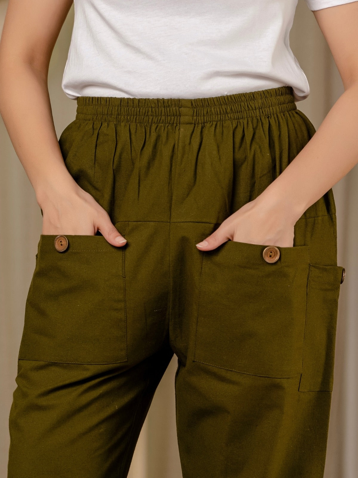 Dark Green Four Pocket Cotton Cargo Pants