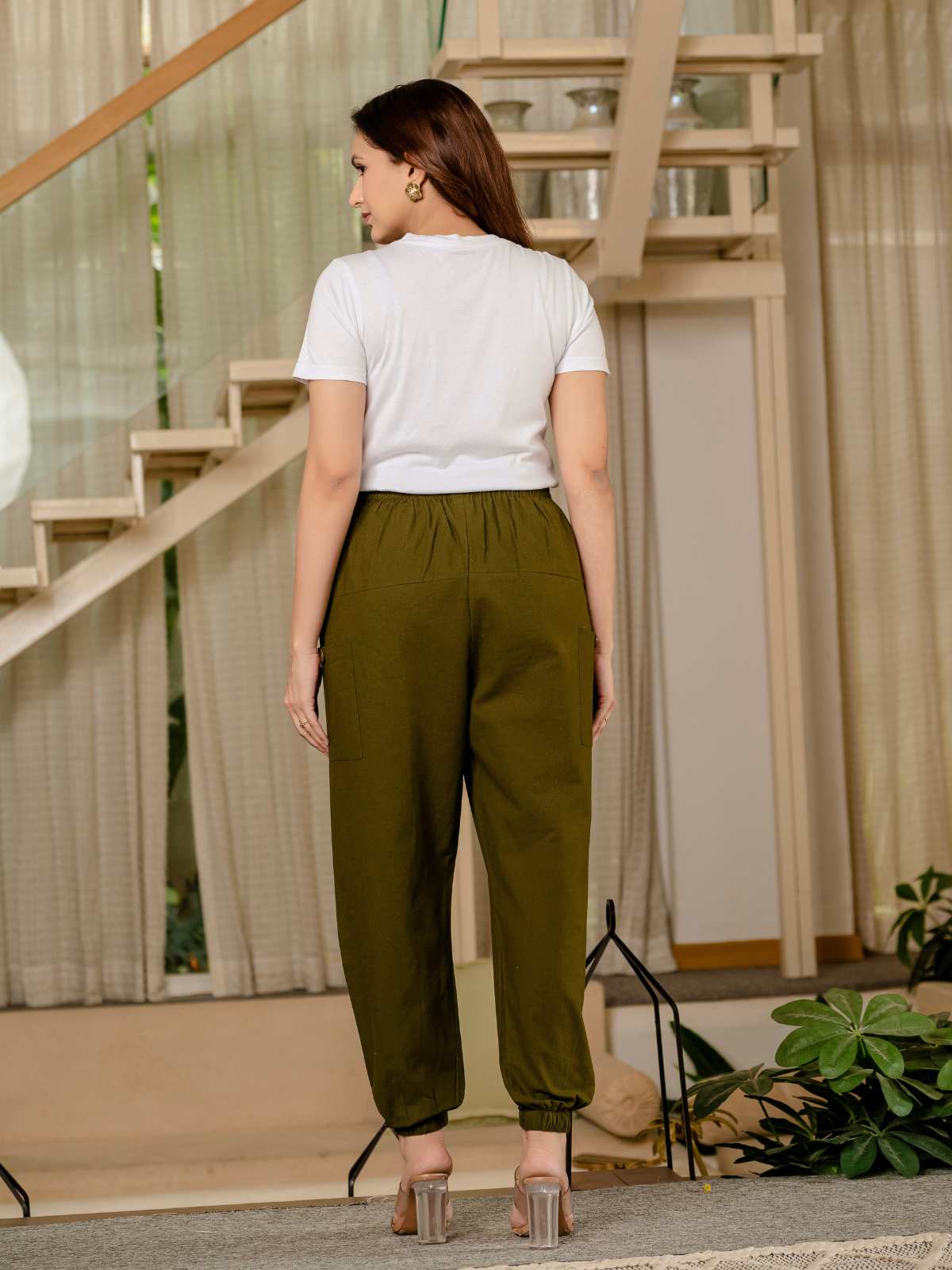 Dark Green Four Pocket Cotton Cargo Pants