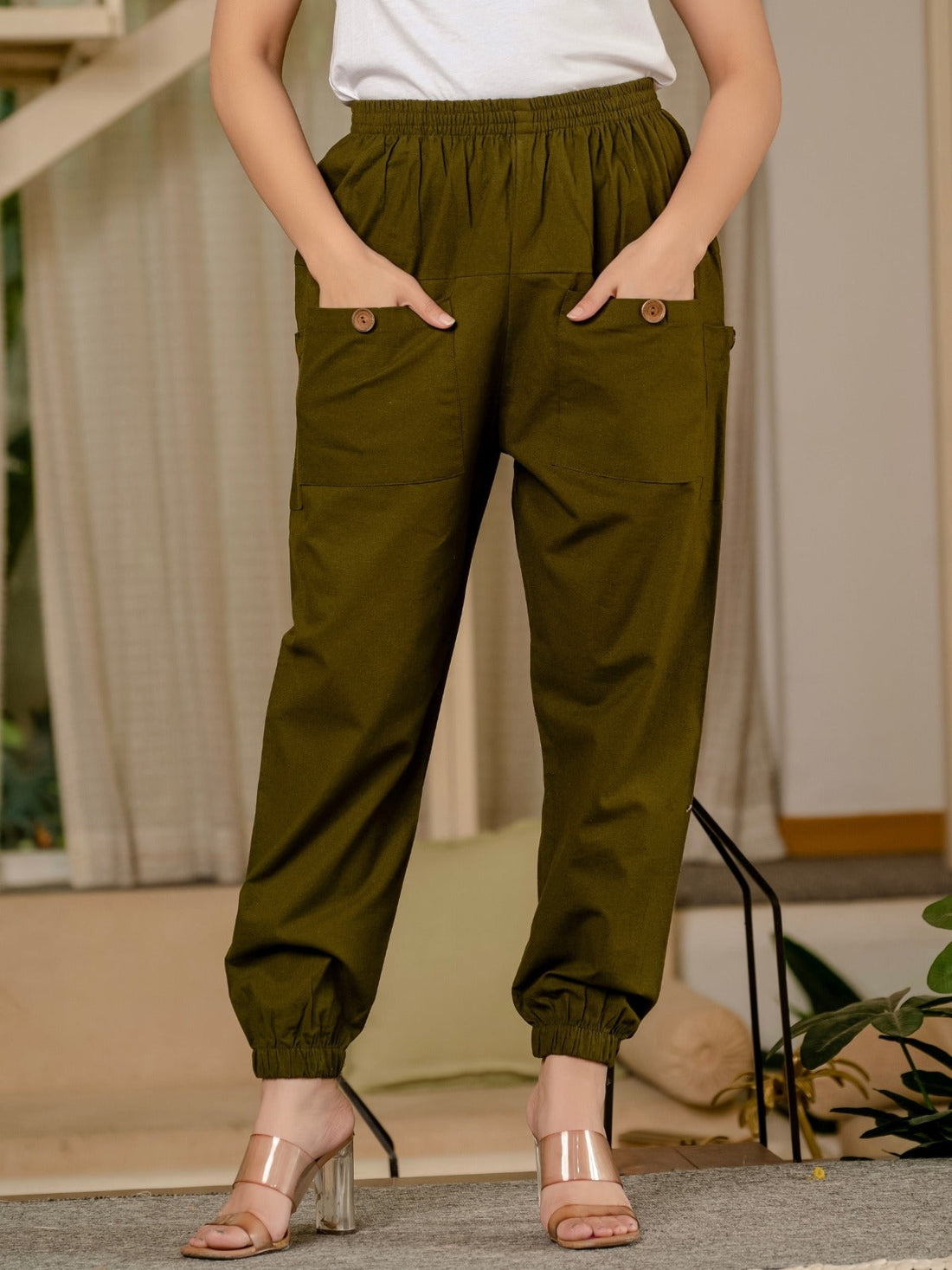 Dark Green & Grey Four Pocket Cotton Cargo Pants Combo