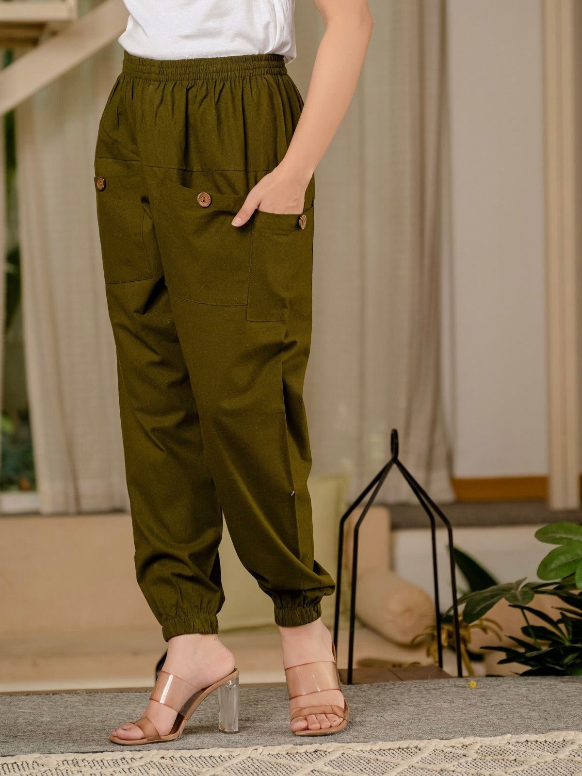 Brown & Dark Green Four Pocket Cotton Cargo Pants Combo