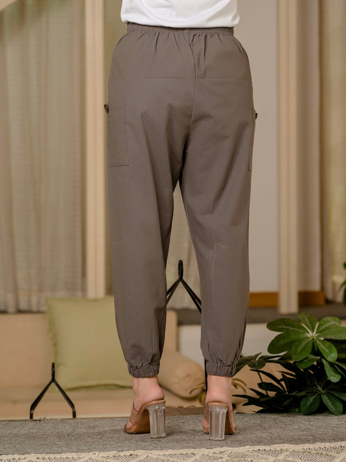 Grey Four Pocket Cotton Cargo Pants