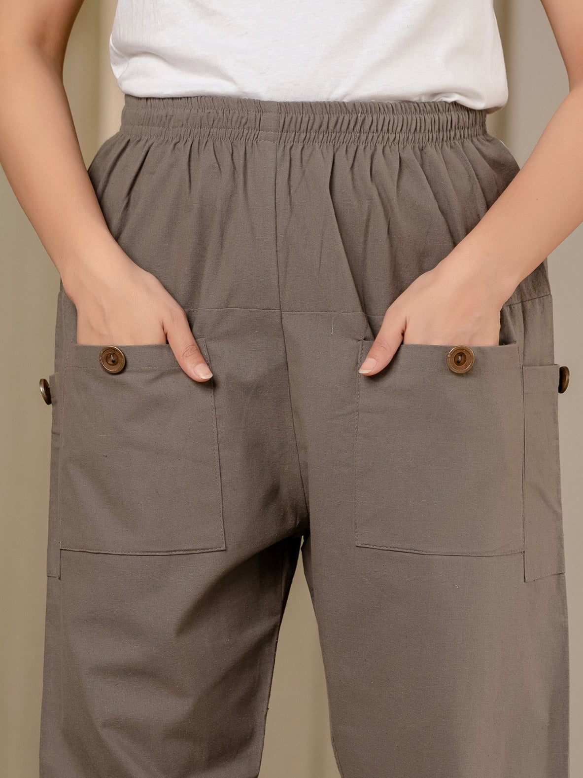 Grey Four Pocket Cotton Cargo Pants